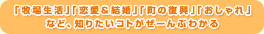 「牧場生活」「恋愛＆結婚」「町の復興」「おしゃれ」など、知りたいコトがぜーんぶわかる